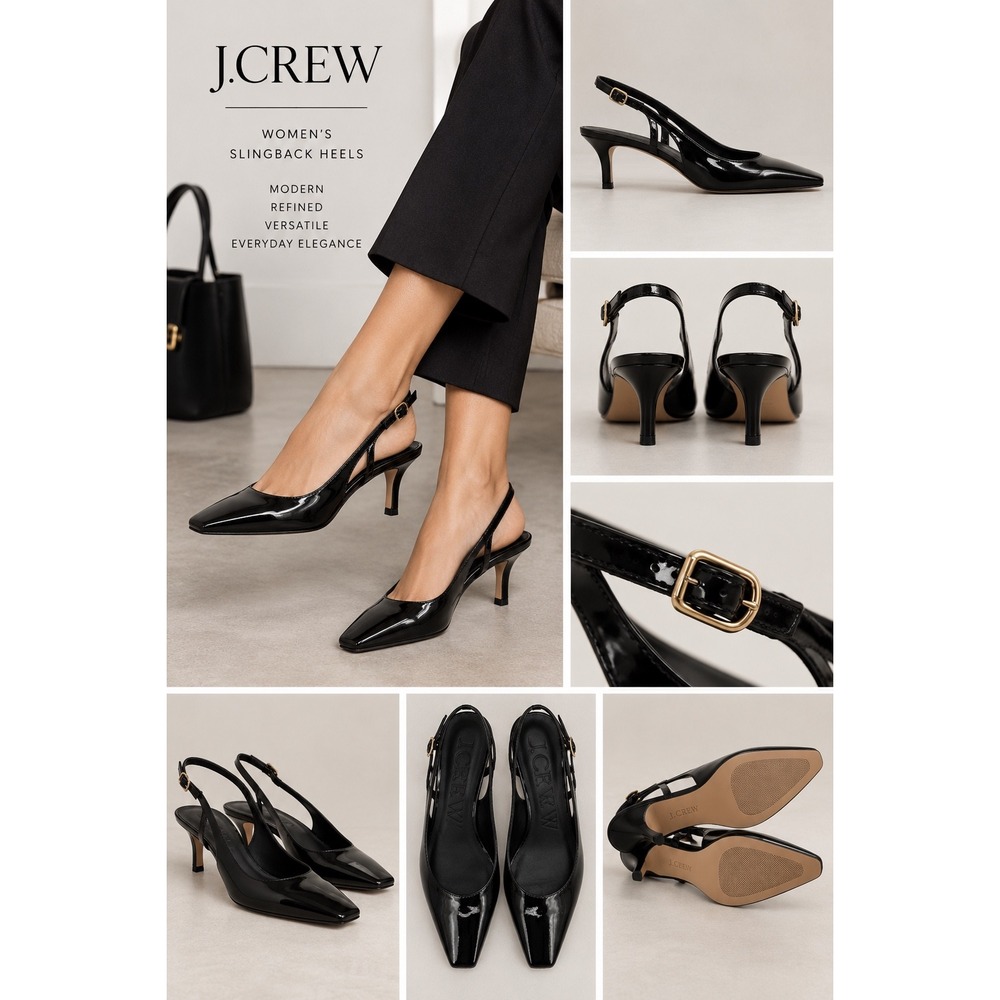 J.Crew Heels Womens 9.5 Black Excellent Patent Leather Square Toe Double Strap